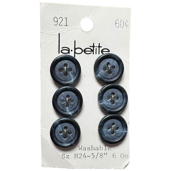 Vintage La Petite Marbled Blue Buttons Set of 6 Washable 5/8 - Picture 1 of 2